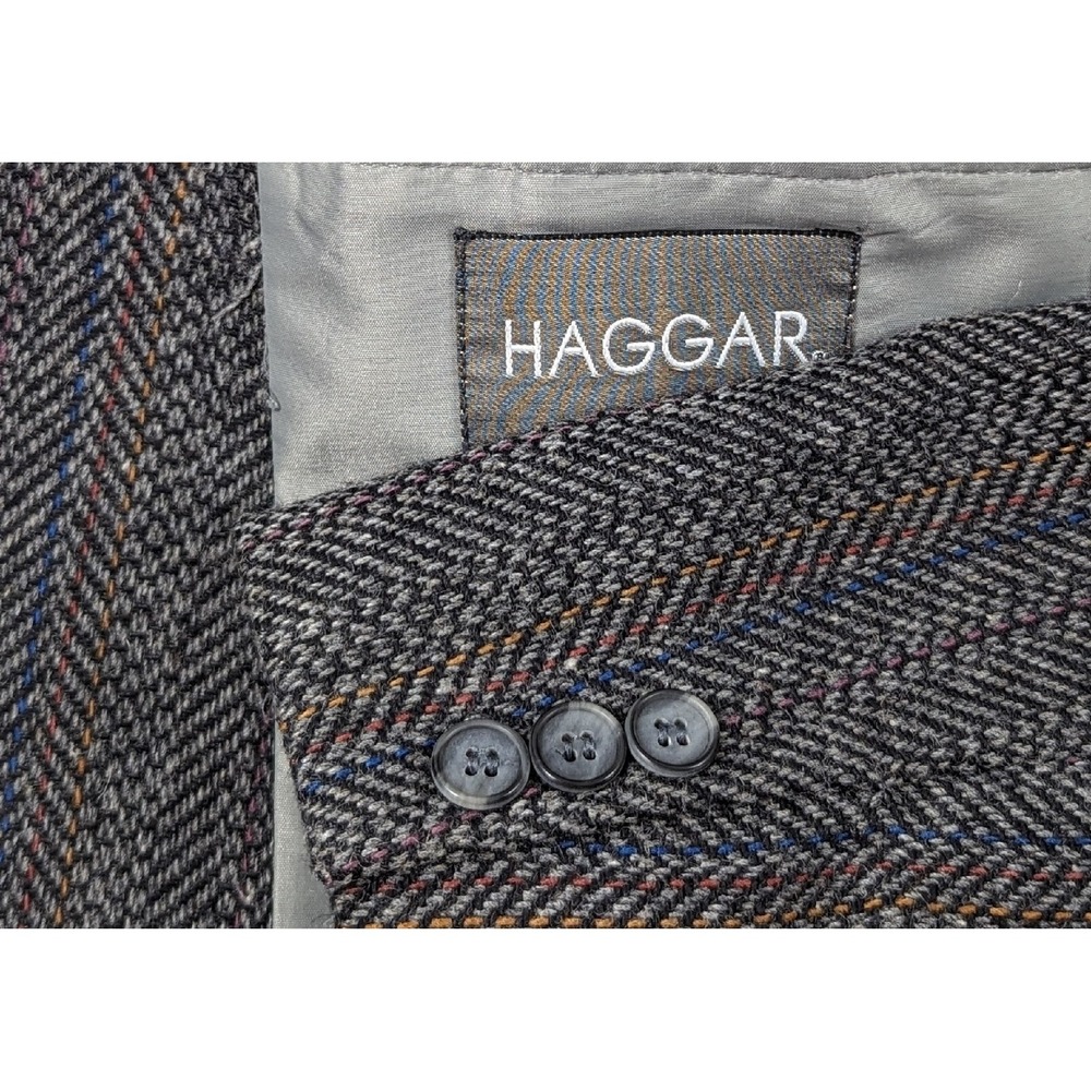 Vintage Haggar Blazer Sport‎ Coat Two Button Jacket 40R Mens Tweed Color striped